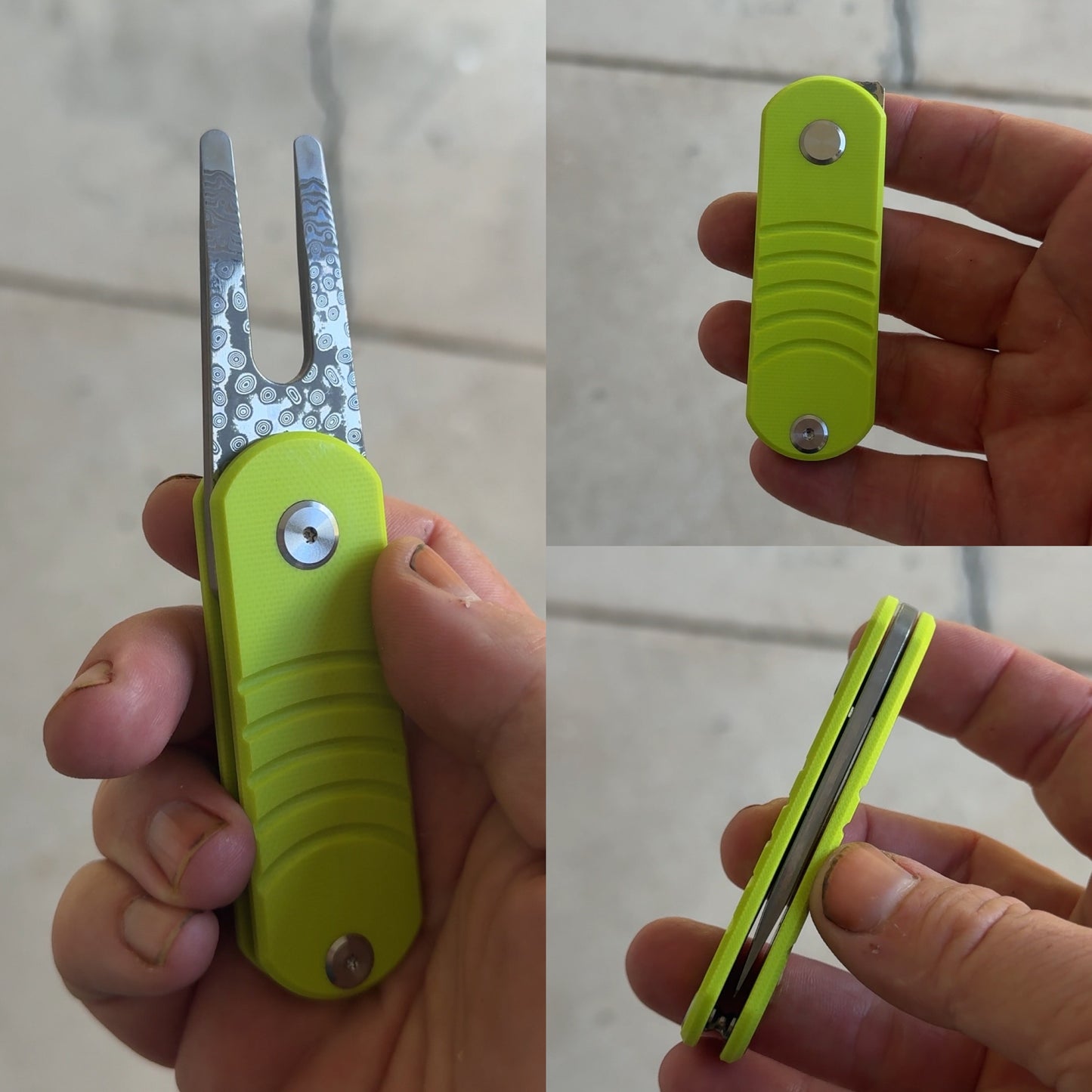 Stainless damascus divot tool