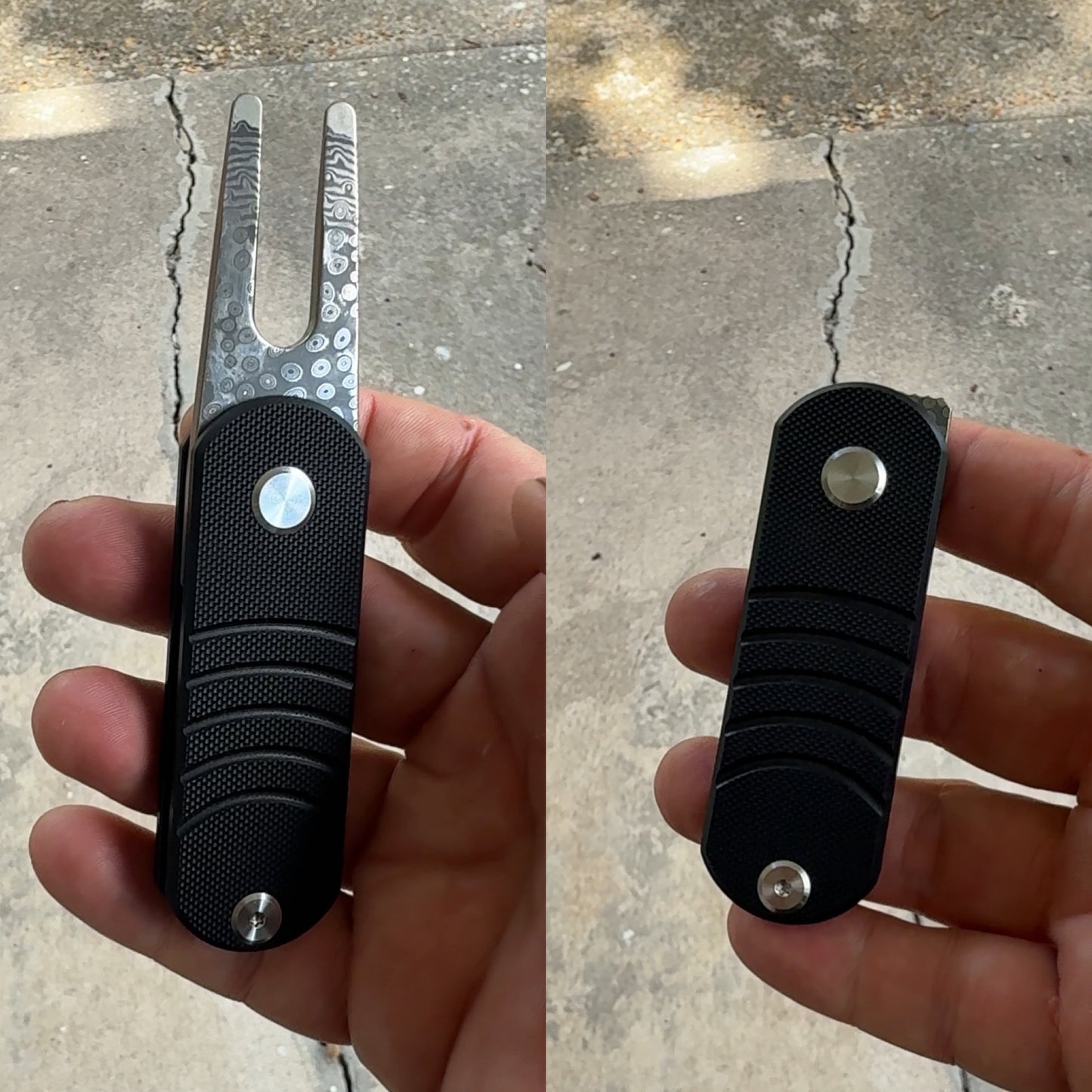 Stainless damascus divot tool